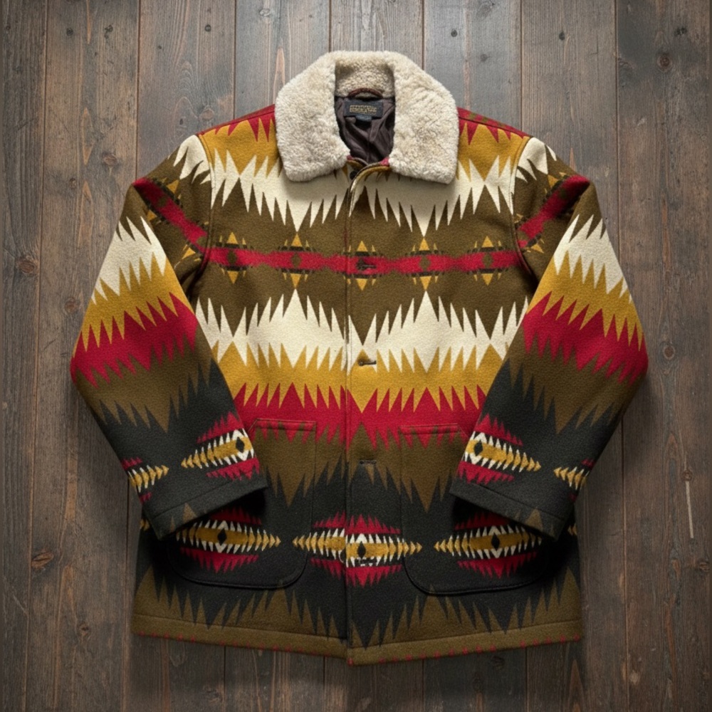 NWT Pendleton Brownsville Shearling Collar Mens coat with real fur collar